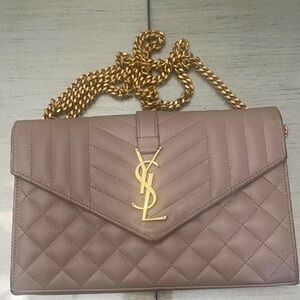 Yves Saint Laurent Taupe Quilted Clutch with Gold Chain